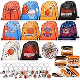 Grneric 110 Pcs Basketball Party Favors Drawstring Backpack with Keychains Silicone Bracelets Stickers for Sports Birthday Supplies Goodie Bags Basketball Themed Gifts