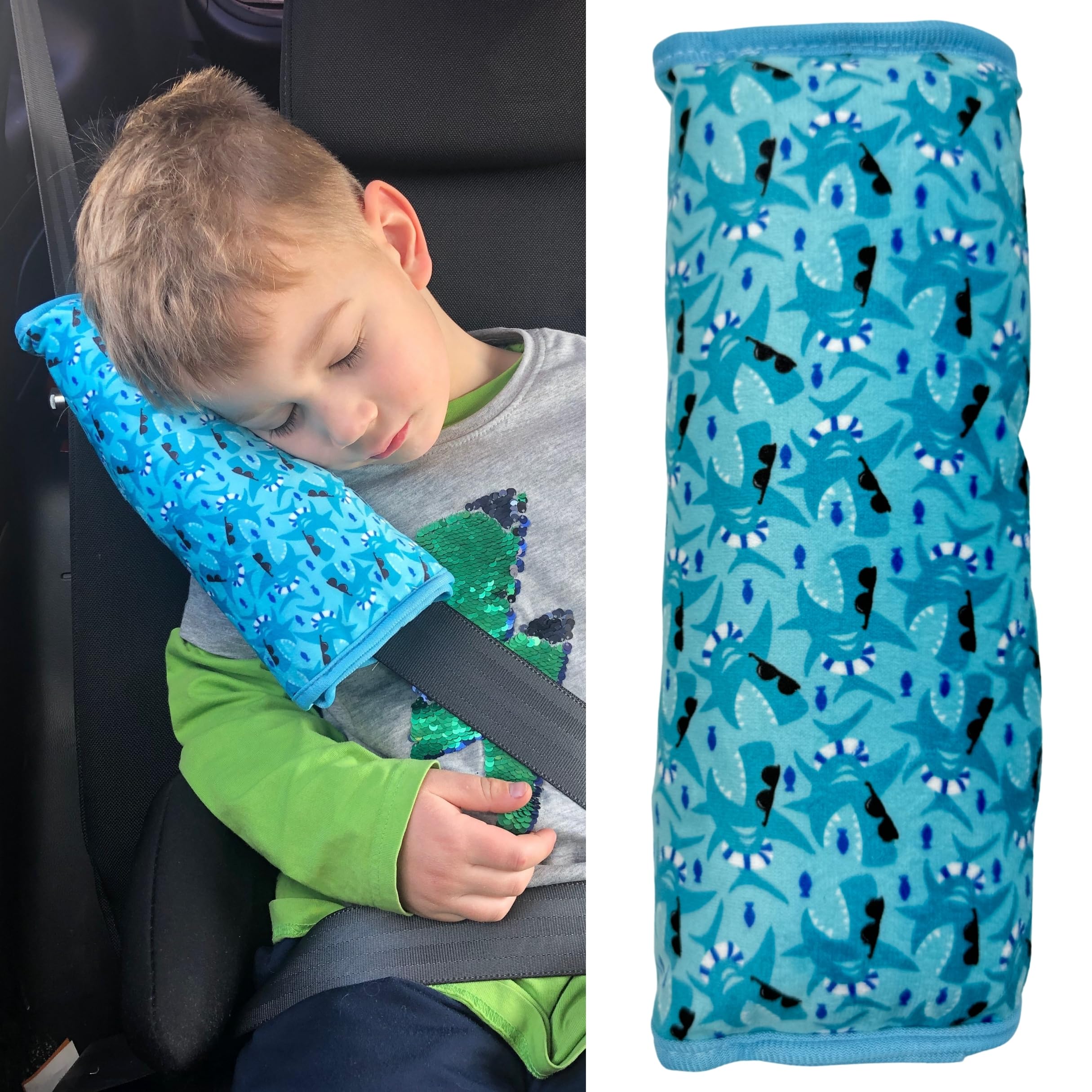 HECKBO Shark Fish car Seatbelt Pillow for Children - Machine Washable - Girl boy Kids Children Soft car seat Belt Cover Sleeping Pillows Protection car Travel Pillow Cushion Vacation