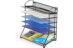 Simple Houseware 6 Tier Sliding File Organizer, Desk Letter Tray for Document and Mail Sorting, Black