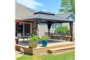 12' x 16' Hardtop Gazebo Outdoor Aluminum Gazebos Grill with Galvanized Steel Double Canopy for Patios Deck Backyard,Curtains&Netting by domi outdoor living