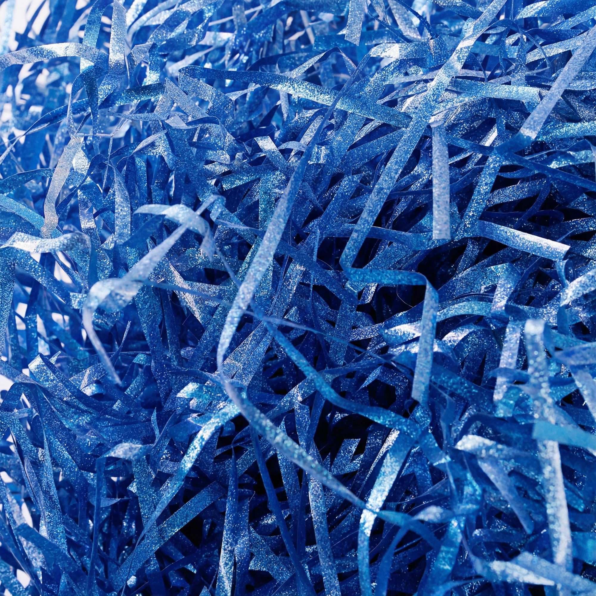 LJY 100g Blue Green Glitter Shredded Paper for Gift Boxes - Iridescent Hamper Filling Tissue Paper, Sparkle Basket Filler and Gift Box Stuffing, Crinkle Cut Packing Material for Weddings