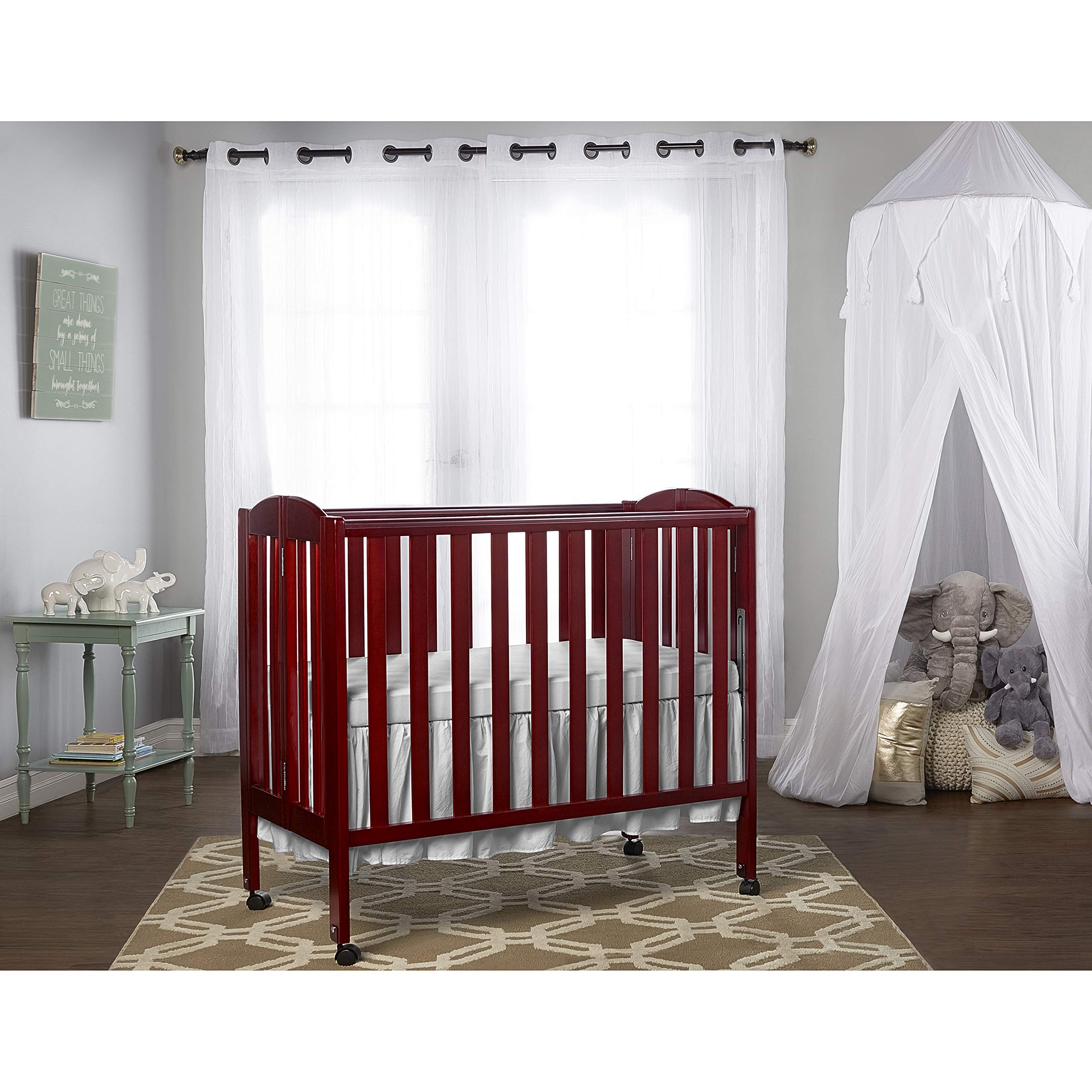 Dream On Me 3 in 1 Portable Folding Stationary Side Crib, Cherry