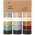 Beadthoven Christmas Chiffon Silk Ribbon - 1.5 Inch Wide, Shimmery Red/Green/Gold With Frayed Fringe, 15 Yards Total For Gift Wrapping & Holiday Decor
