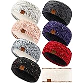 Geyoga 7 Pcs Women Winter Headbands Ear Warmer Women Knit Cable Headbands Fleece Lined Cold Weather Ear Muffs