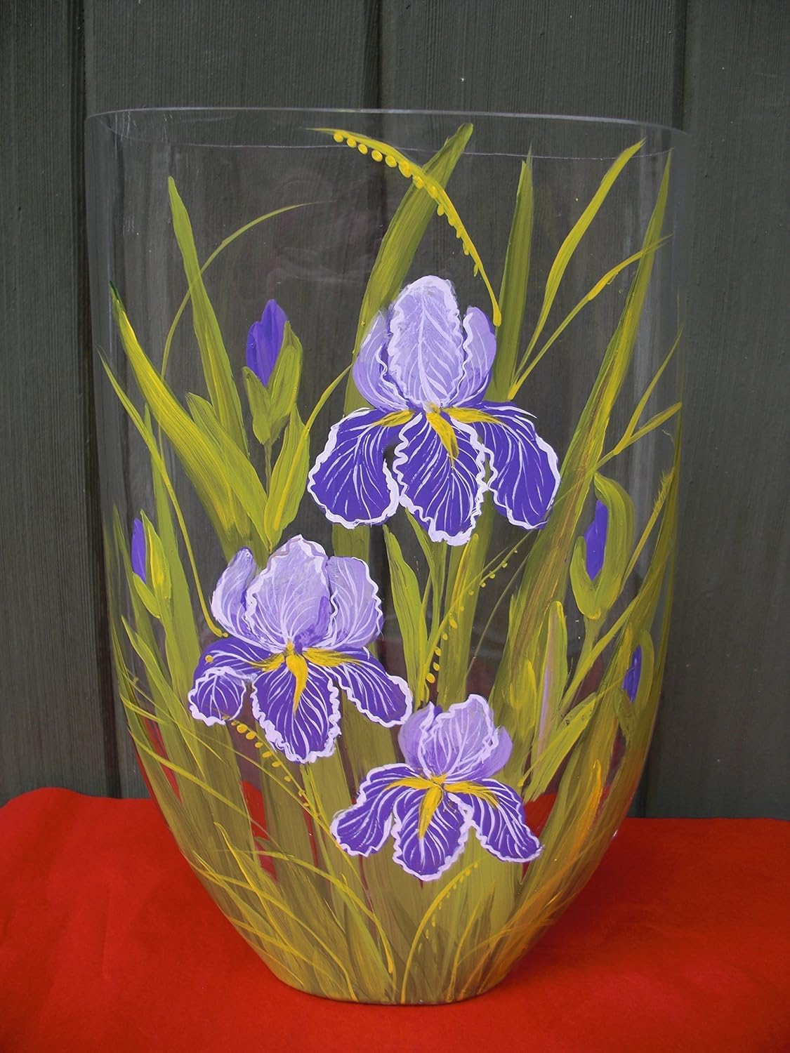 Amazon Com Hand Painted Large Curved Vase With Irises Handmade