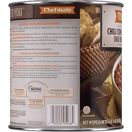 Chef-mate Beef Chili, Chile Beans with Meat, Chili Nachos, Heat and Serve, 6 lb 10 oz
