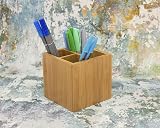 Osco MOSO Bamboo Square Pen Pot 3 Compartments Desk Organizer Natural Wood view 5