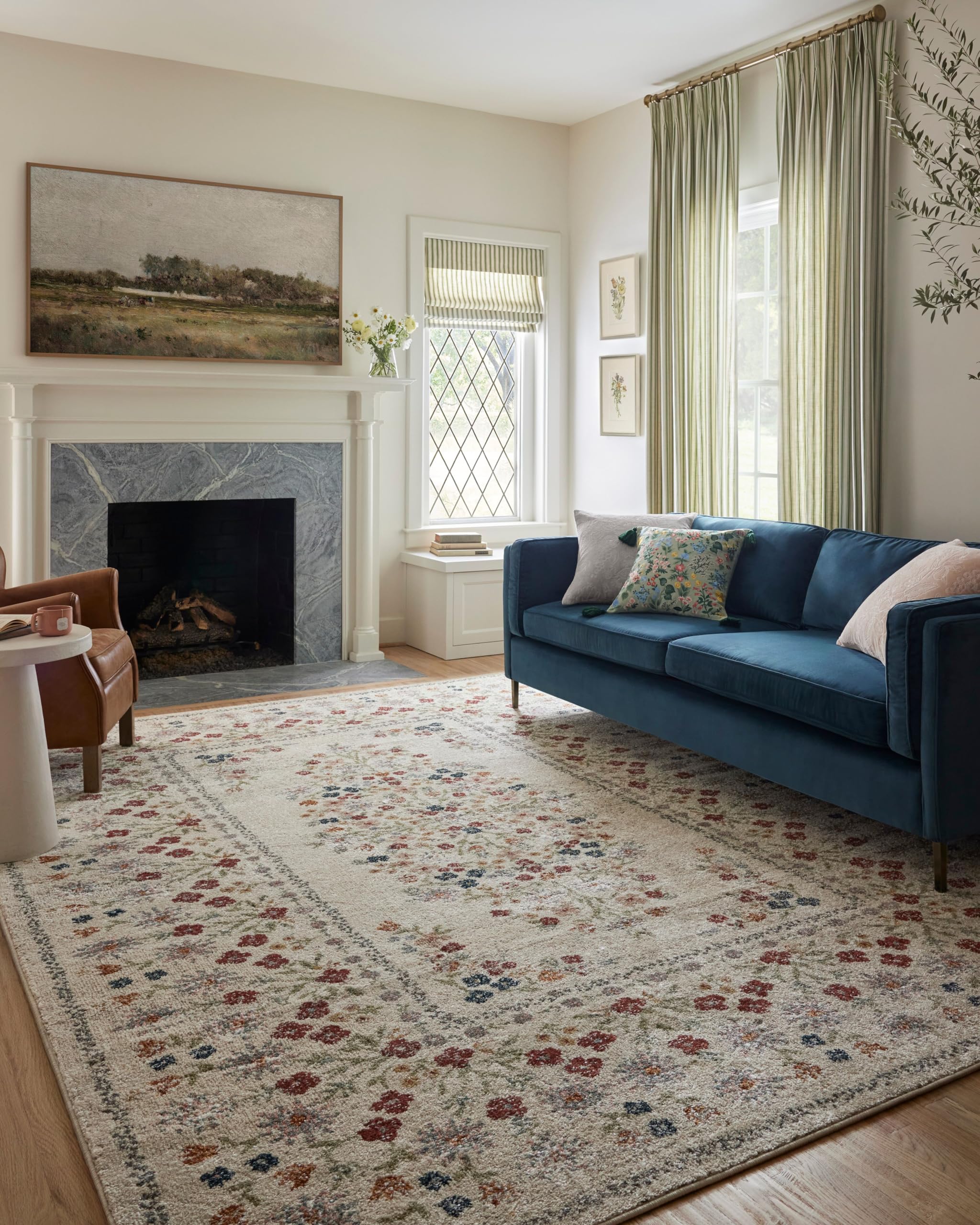 Photo 1 of Loloi Rifle Paper Co. Laurel Collection LAU-02 Linen 5'-3" x 7'-8" Area Rug