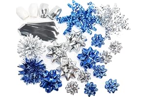 CT CRAFT LLC Gift Bows 22 PCS Set Multi Colored Assorted - Bow x 18 pcs + Kegg Roll x 4 pcs - Silver/Blue, Holiday Christmas Birthday Party Wrapping