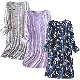 PNAEONG 3 Pack Women's Nightgown, Long Sleeve Sleep Shirts Comfy Soft Nightshirt Women Pajama Sleep Dress Cotton Sleepwear