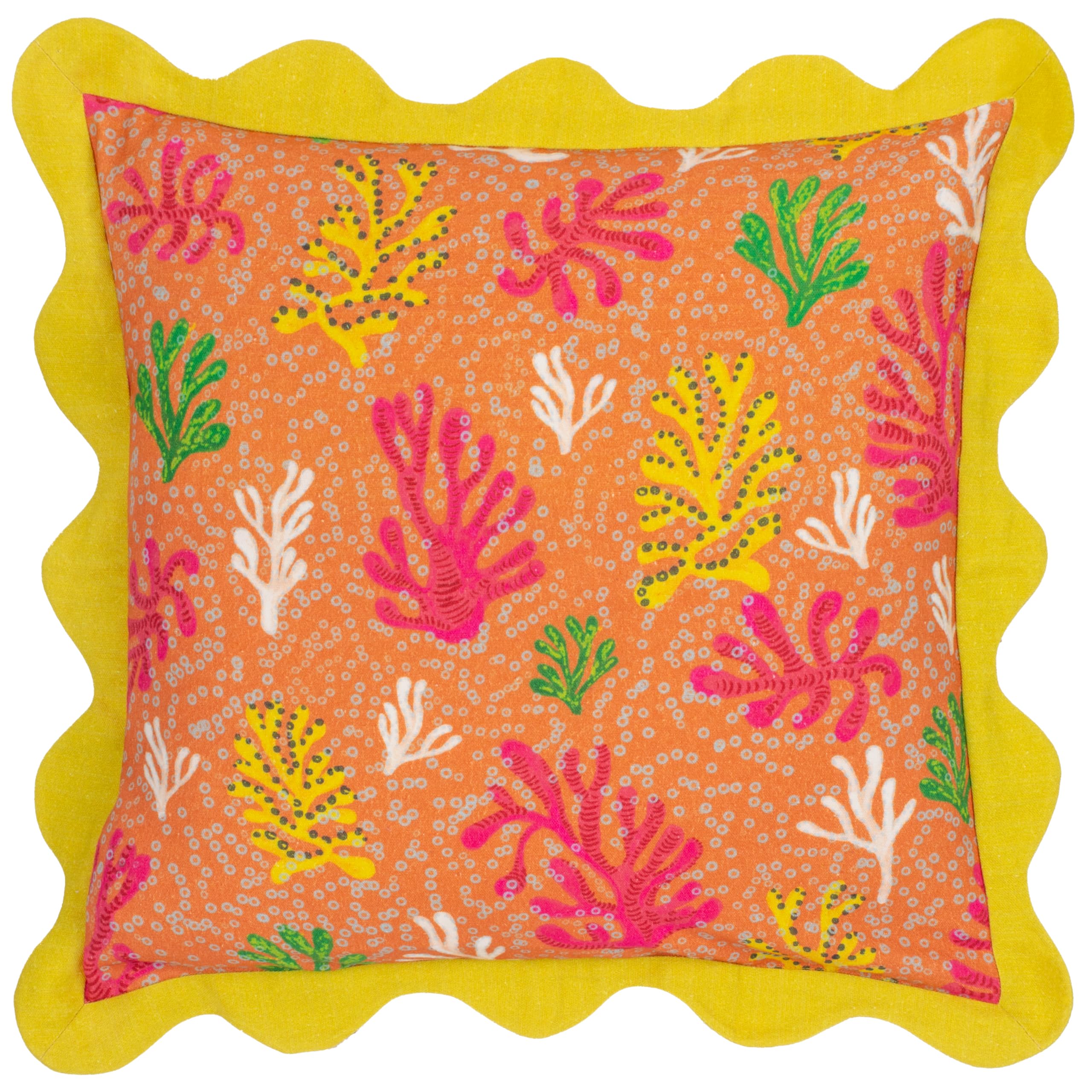 furn. Coral Scalloped 100% Cotton Cushion Cover, Citronelle