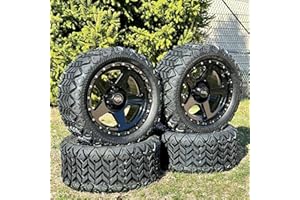 HUSKEY PARTS COMPANY 14 Inch Glossy Black Warrior Golf Cart Wheels & Tires Set of 4, 23x10-14 All Terrain Tires, DOT Certified Golf Cart Wheels Compatible with EZGO, Club Car, YMH, 5 or 6" Lift Kit Required
