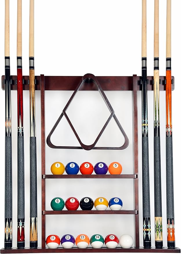Iszy Billiards 6 Pool Cue, Billiard Stick Wall Rack Made of Wood