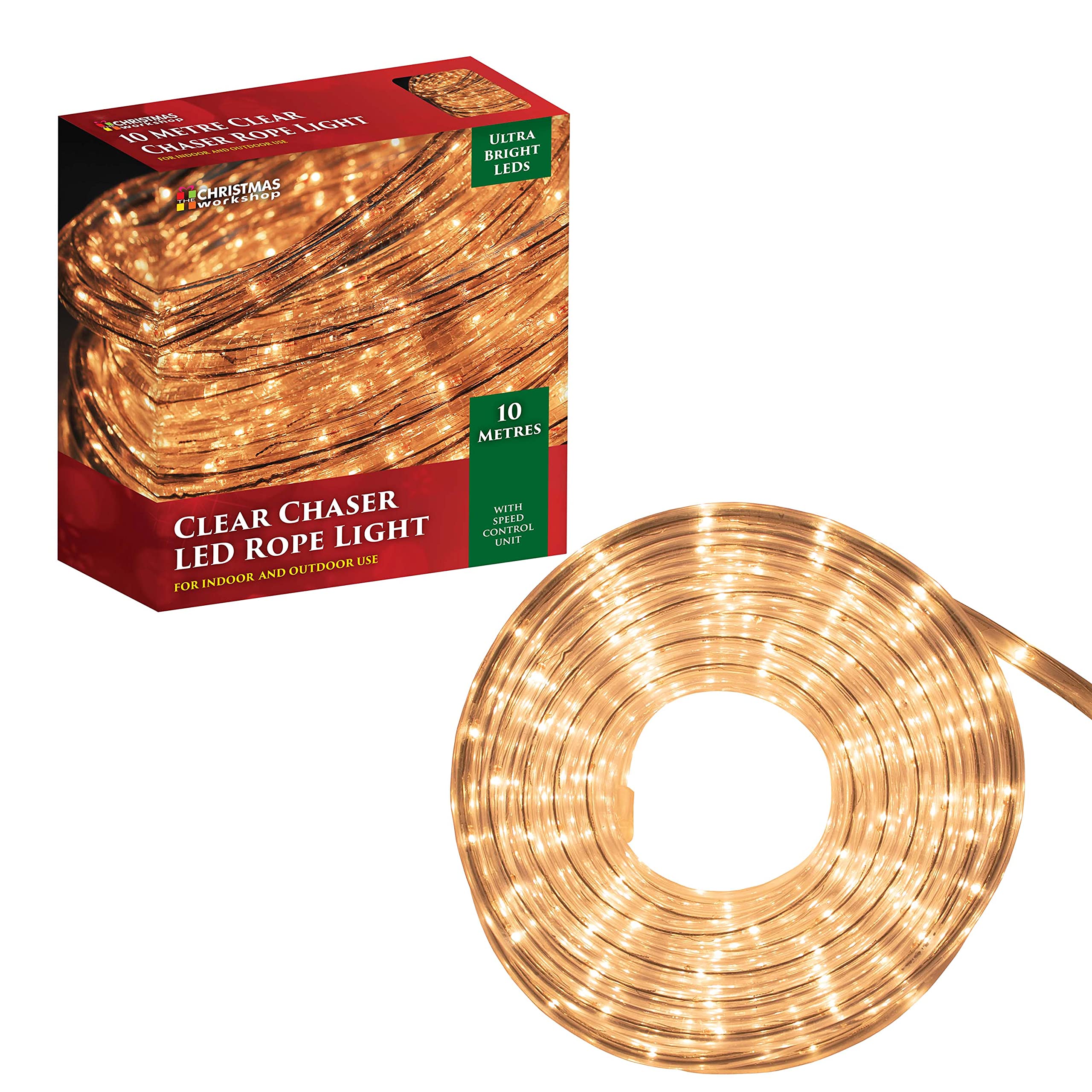 The Christmas Workshop 77620 10m White Colour Rope Lights with Speed Control Unit/Indoor & Outdoor Christmas Lights/Christmas, Weddings & Gardens