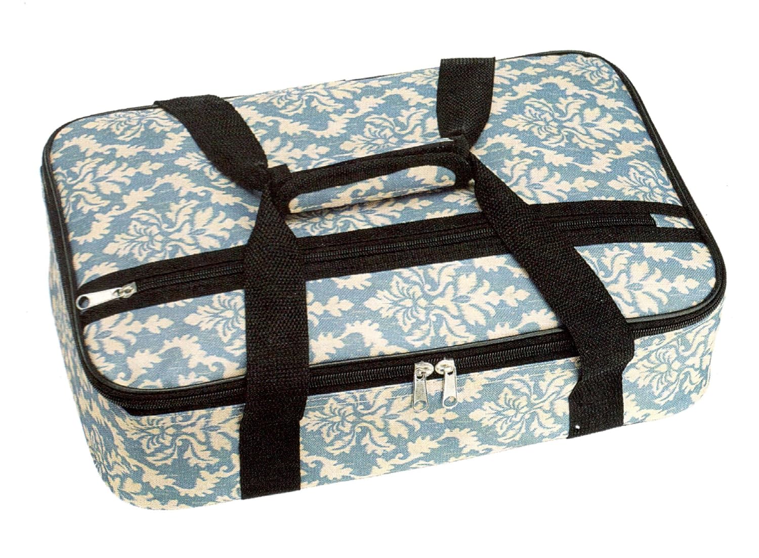 Insulated Casserole Baking Dish Carrier Blue and Cream Damask Design, 15.75"L x 11