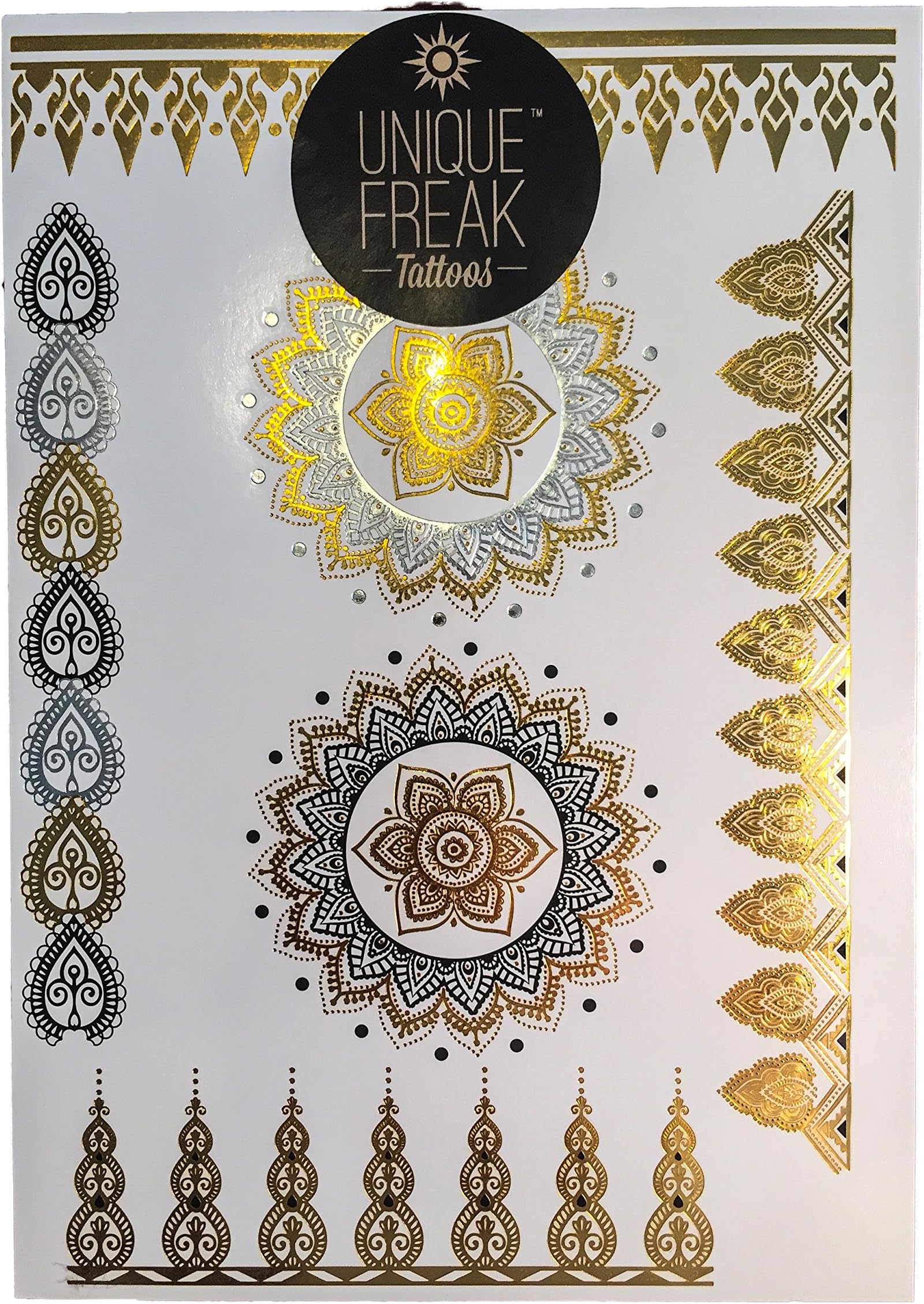 Unique Freak Tattoos Jaipur - Premium Quality Gold Metallic Temporary Tattoo Flash Sheet Gold Embossed Packaging *STOCKINGFILLER*SECRET SANTA