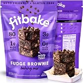FitBake Keto Low Carb Fudge Brownie Baking Mix | 1g Net Carbs Per Serving | No Added Sugar | Zero Sugar &amp; Gluten Free Desserts, Naturally Sweetened Keto Snack 9.5oz