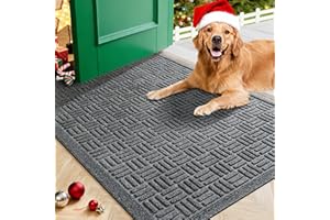Mibao Front Door Mat Indoor Outdoor Entrance, Dirt Trapping Waterproof All-Season, All-Weather Doormat, Non-Slip Durable Natural Rubber Low Profile Easy Clean Patio Entrance Mat, 29.5" x 17", Grey