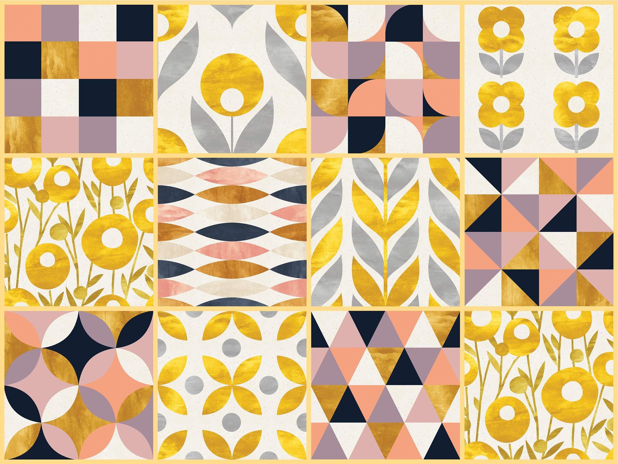 The Nisha 24 PC Pack Art Eclectic Peel and Stick Wall Sticky Backsplash Vinyl Waterproof Removable Tile Sticker Decals for Bathroom & Kitchen, 4x4 Inch, Bauhaus 1278-UK