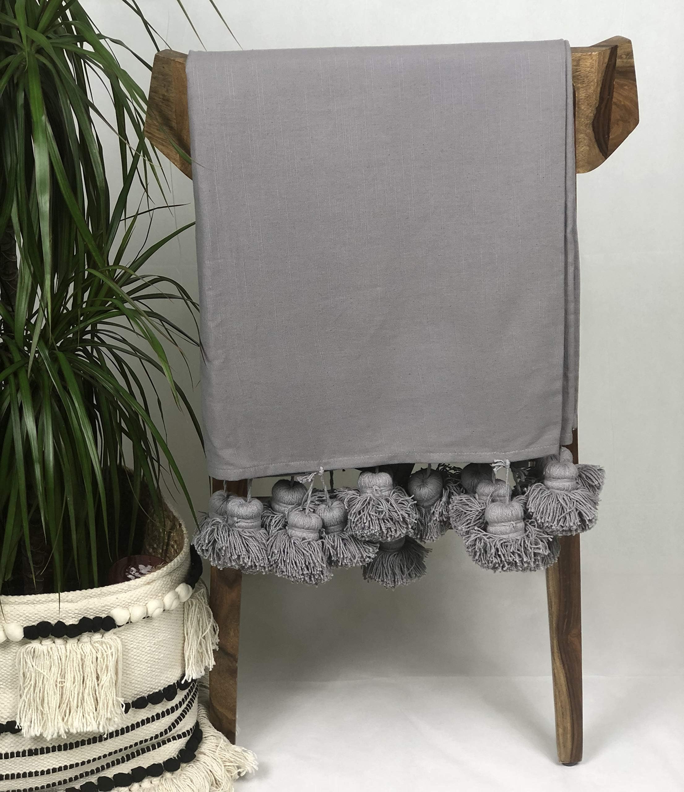 Ornate Handicrafts Throw Blanket 100% Cotton Bohochic Hand-Woven Artisan Original Tasseled Sofa Couch Cover Super Soft Cozy Everyday use 50" x 60", Grey with Tassels