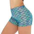 Nihoe Women's Sexy Shiny Metallic Rave Booty Dance Shorts