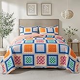 NEWLAKE Quilt Bedspread Sets - Bohemian Farmhouse Pattern Reversible Coverlet Set, Queen Size