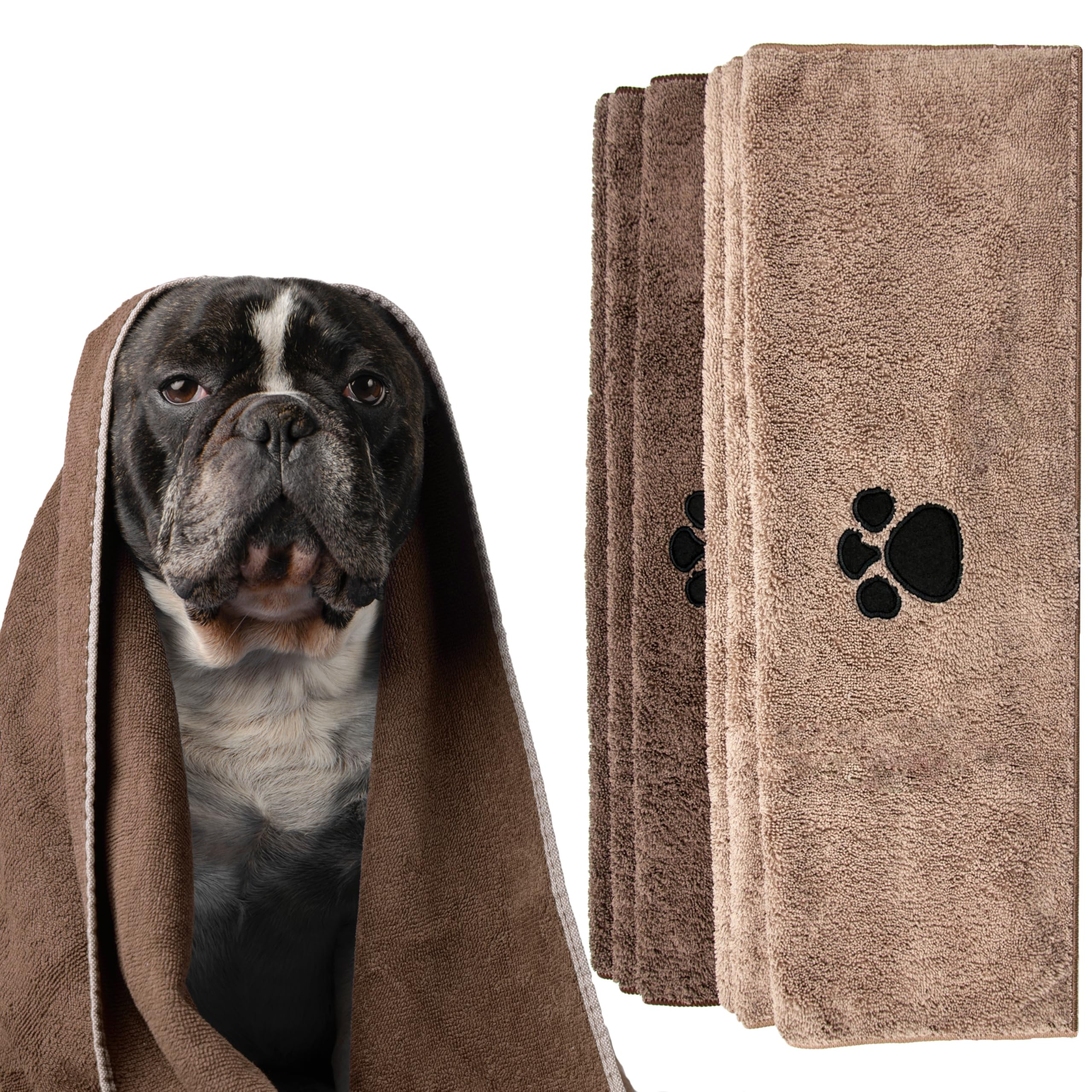 SUPER ABSORBENT Soft Microfiber Dog & Cat Towel - Fast Drying Dog Wash Pet Towels, Bath Accessories, Nail Paw Cleaner (Mocha/Stone, 100x60cm, Pack of 1)