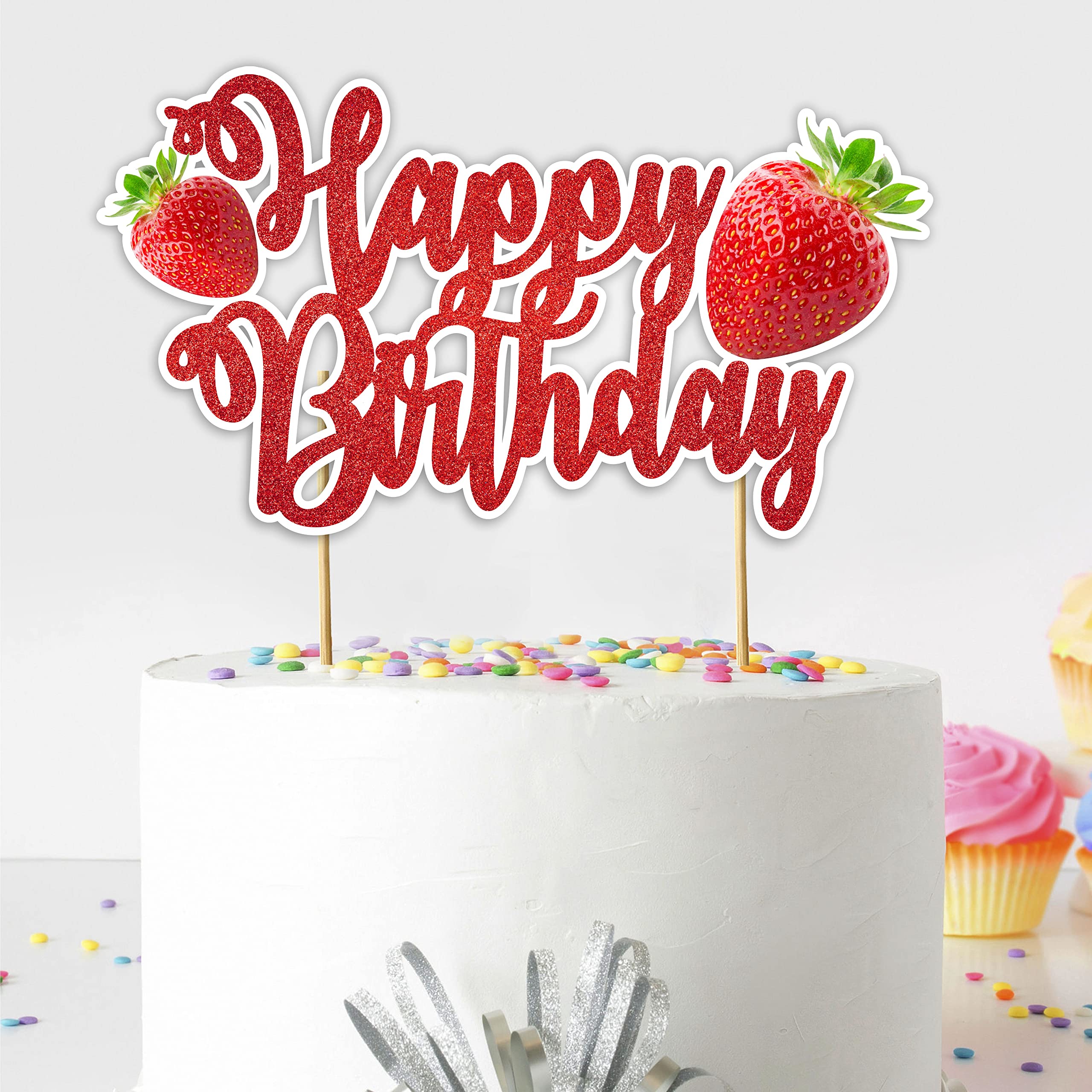 Seyal® Real Strawberry Happy Birthday Cake Topper