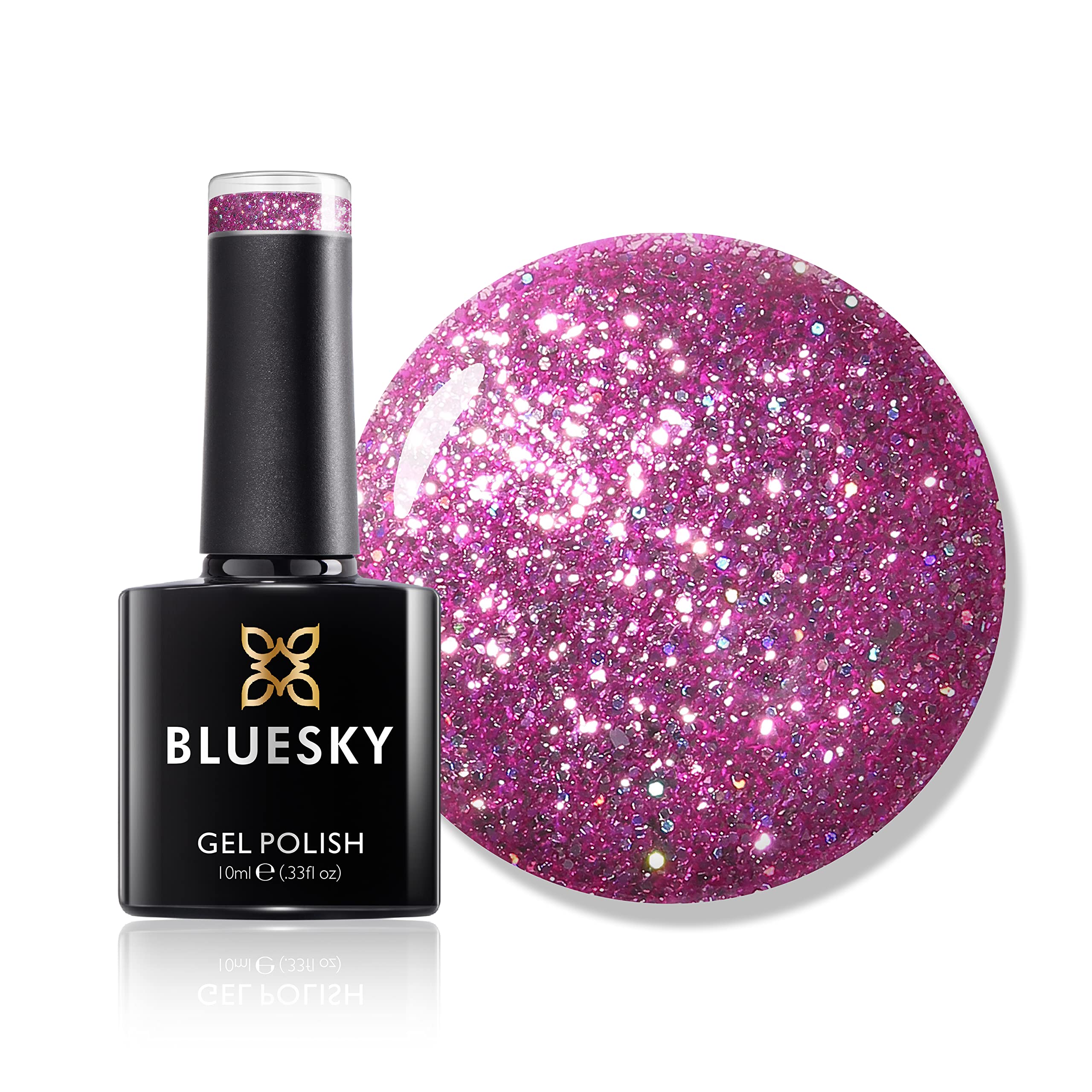 Bluesky Dazzling Platinum Gel Nail Polish 10ml, Pink Sequins - BDP06, Pink Glitter Gel Nail Polish for 21 Day Manicure, Requires Curing Under LED UV Nail Lamp
