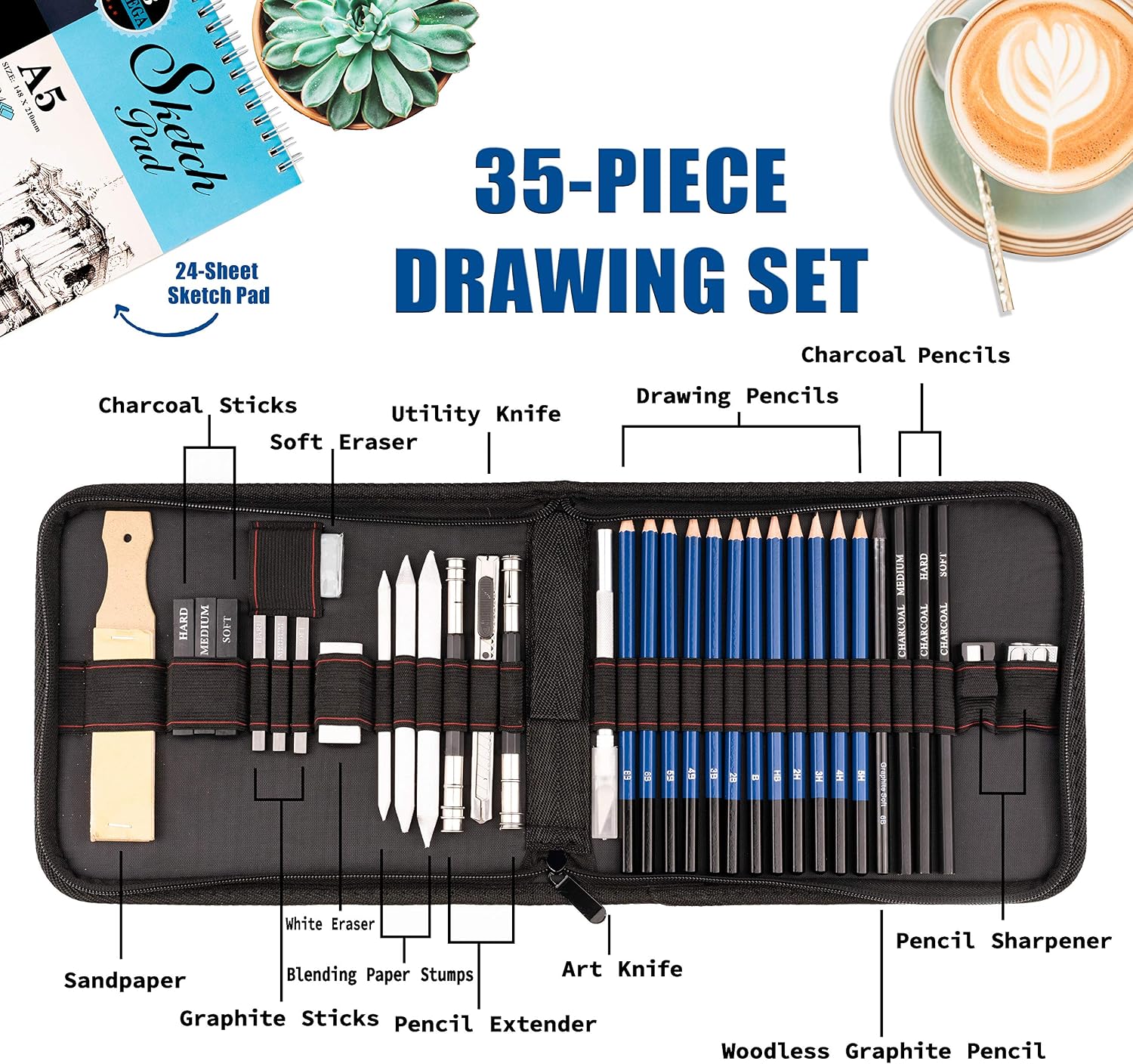 Mini Drawing Set Drawing Pencils and Sketch Set Professional 35 Pieces Drawing and ...