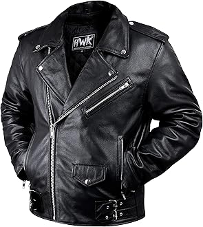 HWKBrando Leather Motorcycle Jacket for Men, Genuine Black Leather Jacket with Removable CE Armor for Motorbike Riding