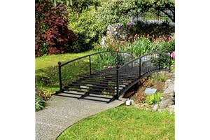 FURNDOOR 8 FT Metal Garden Bridge - Arc Footbridge with Siderails Extra Long Metal Bridges for Outdoor, Patio, Creek, Stream, Pond, Black