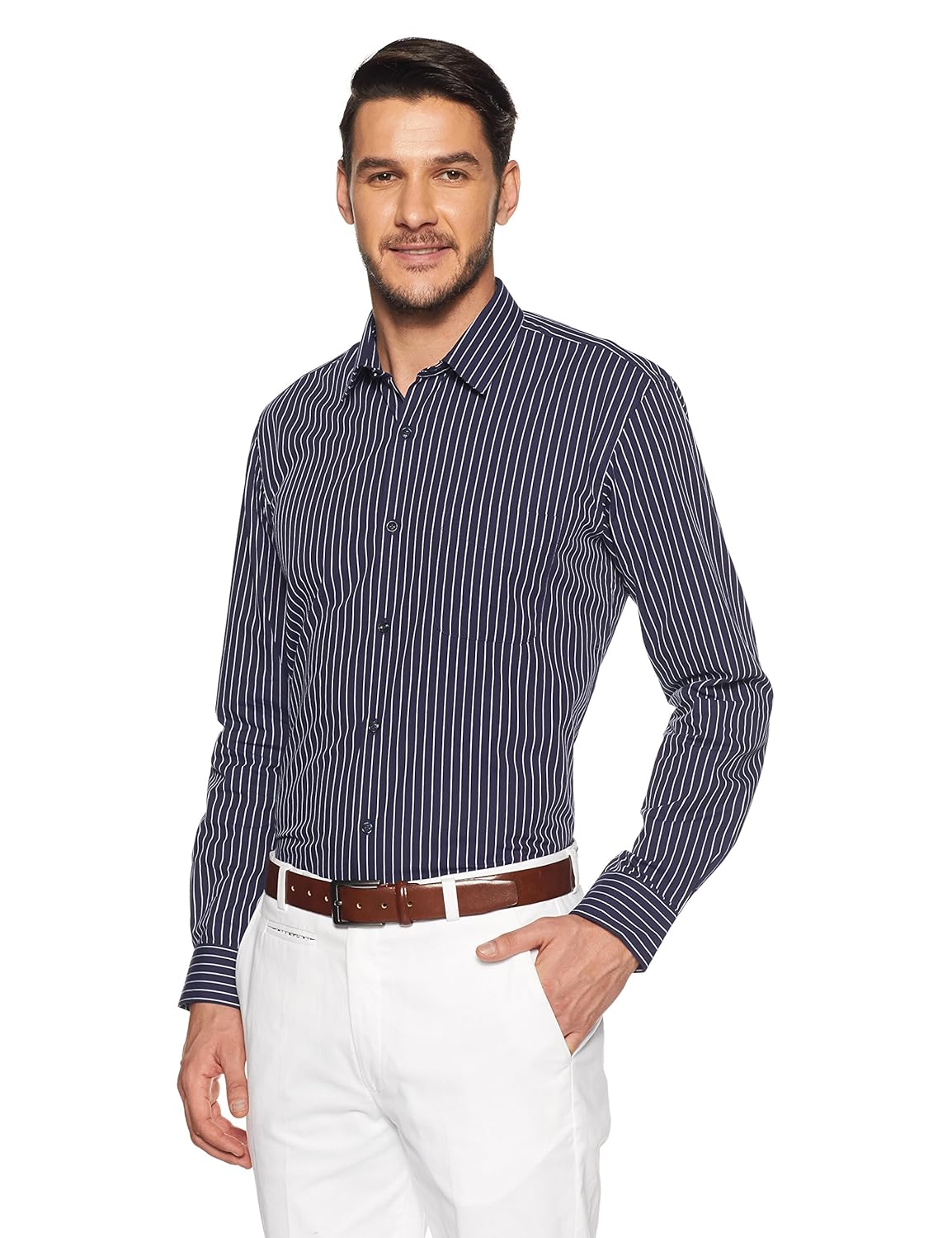 peter england men's striped regular fit formal shirt