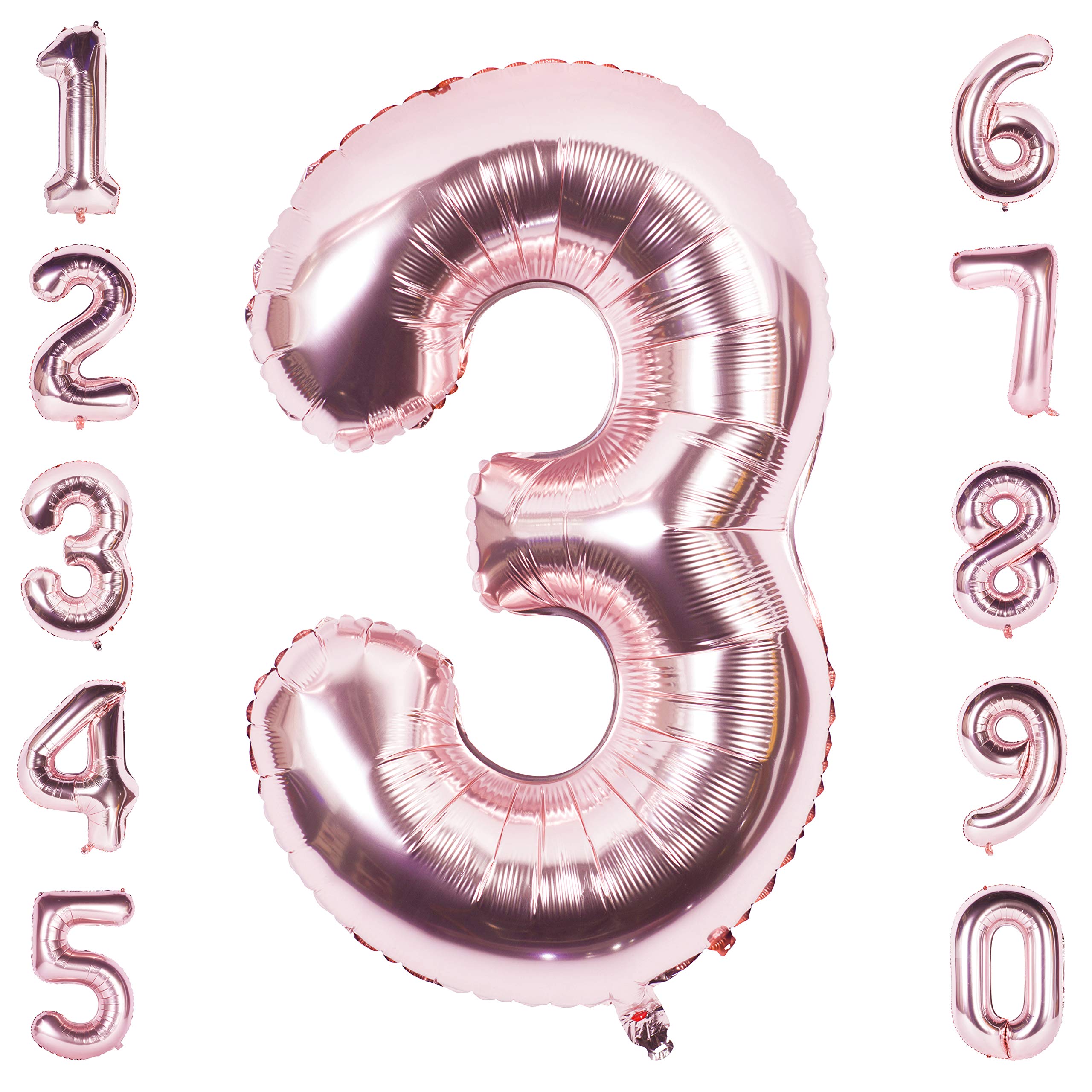 Rose Gold 3 Balloon 40 Inch Giant Helium Foil Number 0 to 9 Rose Gold Balloon Birthday Wedding Party Digital Decorations Number 3 — image 1