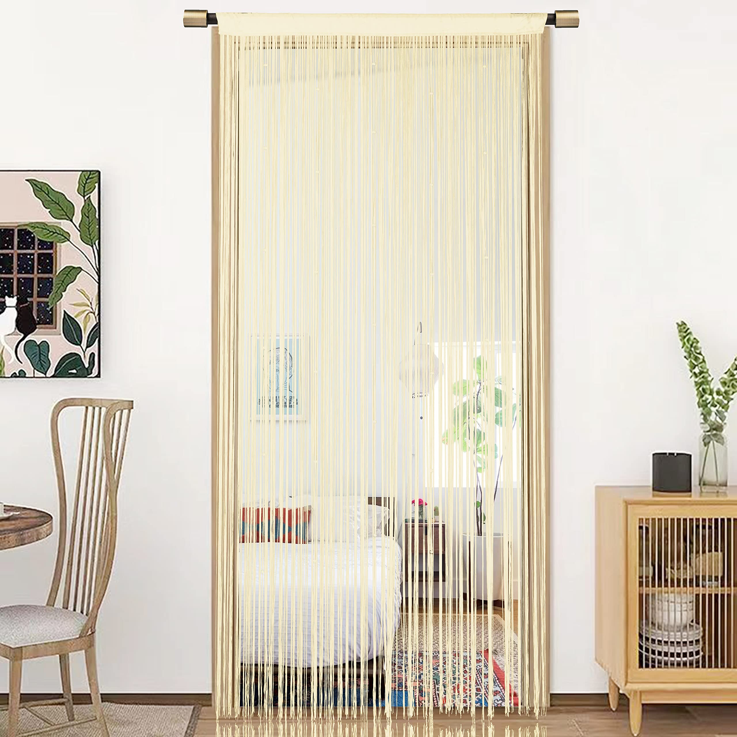 HSYLYM String Door Curtain Window Decorations Room Divider Room Decorations Single Curtain for Window,W35 xL79,Champagne