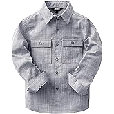 JOGAL Boys Chambray Shirts Long Sleeve Casual Button Down Shirts Solid Cotton Shirt with Flap Chest Pocket