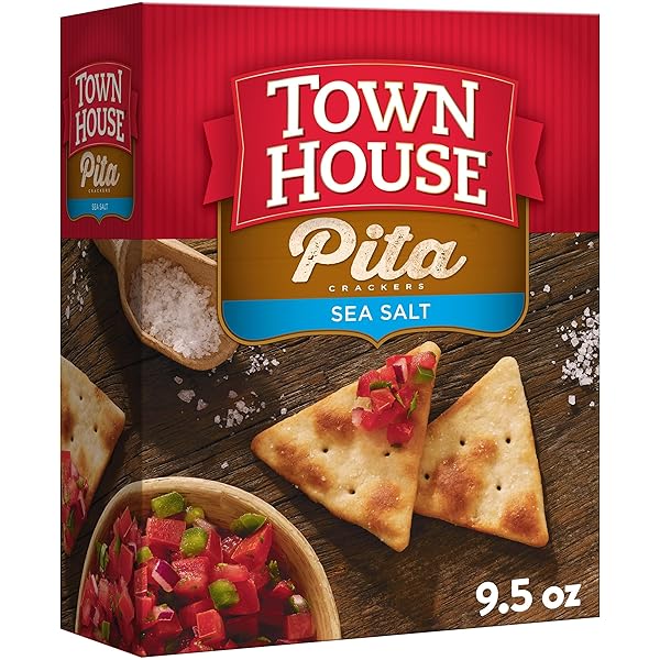TOWN HOUSE PITA OVEN BAKED CRACKERS, LUNCH SNACKS, SNACK CRACKERS, SEA SALT, 9.5OZ BOX (1 BOX)