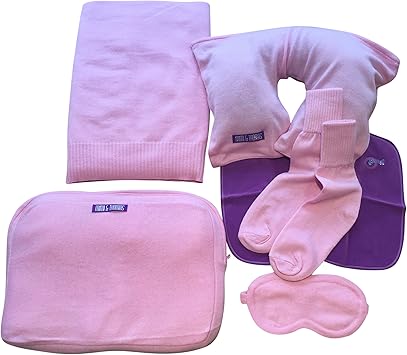 Amazon Com Pink 100 Cashmere Travel Set Eye Mask Travel Pillow
