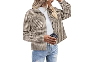 Zeagoo Flannels for Women Cropped Shacket Jacket Fashion Plaid Button Down Shirt 2025 Fall Coat Tops