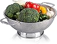 LiveFresh Stainless Steel Micro-Perforated 5-Quart Colander - Professional Strainer with Heavy Duty Handles and Self-draining Solid Ring Base - Dishwasher Safe