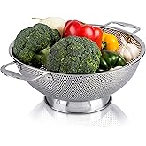 LiveFresh Stainless Steel Micro-Perforated 5-Quart Colander - Professional Strainer with Heavy Duty Handles and Self-draining