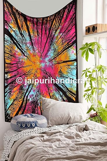 Amazon.com: Exclusive Tie Dye Locust Trees Psychedelic Forest Tapestry By "MADHU INTERNATIONAL ...