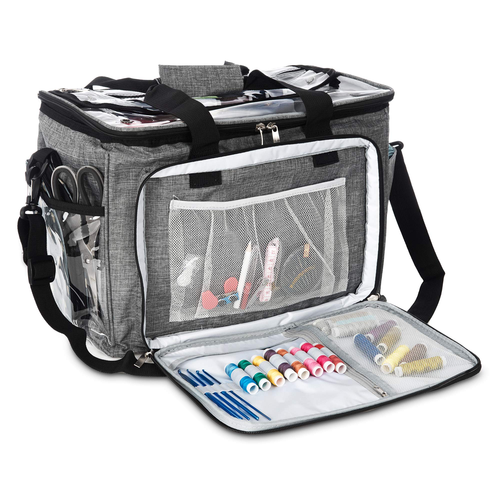 Hillington Knitting Storage Bag – Premium Heavy Duty Spacious Lightweight Nylon Carry All Tote Case for Holding and Organising Yarn, Wool, Needles, Crochet Hooks and Other Knitting Supplies (Grey)