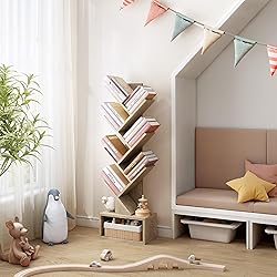 Hoctieon 6 Tier Tree Bookshelf, Tall Bookcase with