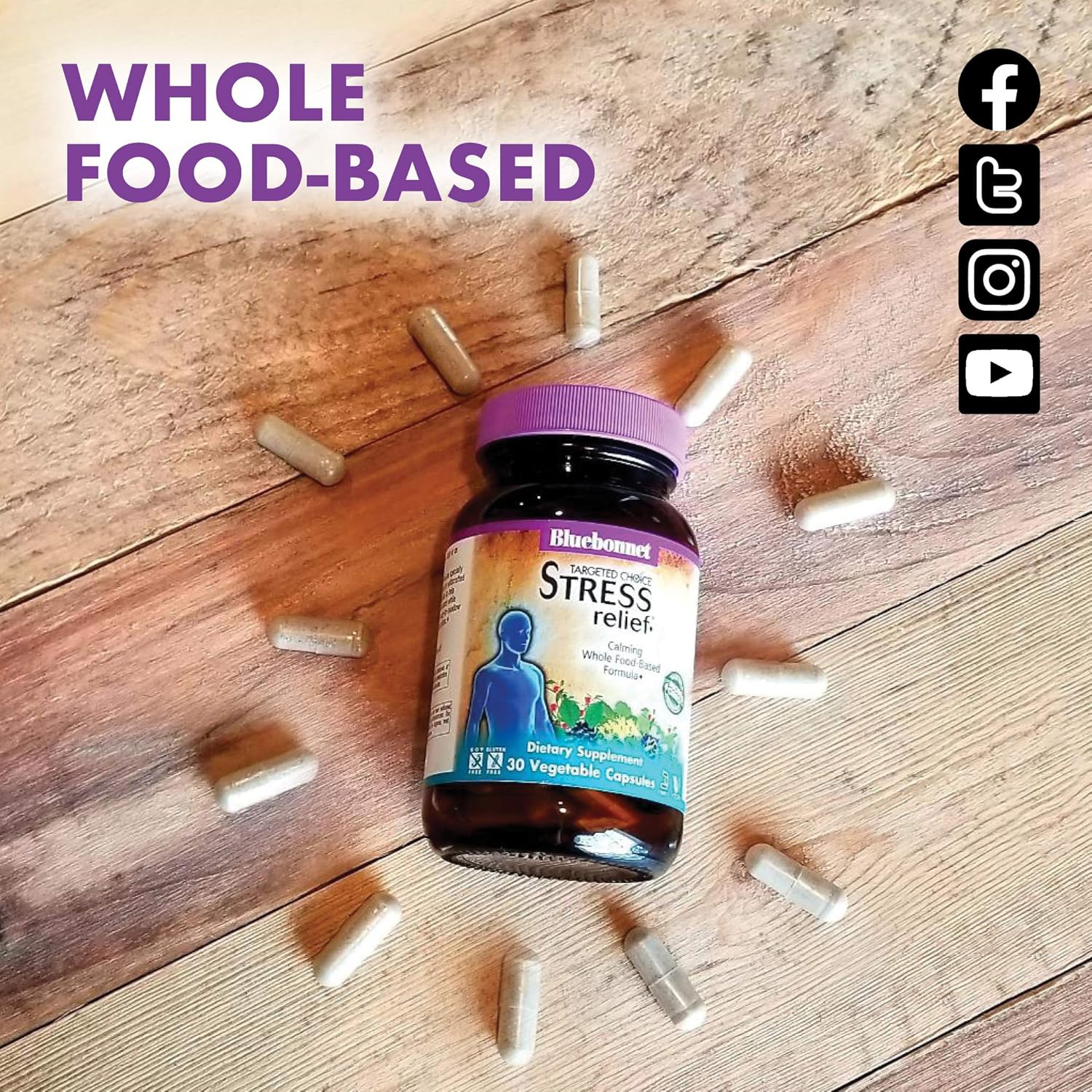 Bluebonnet Nutrition Targeted Choice Stress Relief, Whole Food-Based Formula, For Emotional Physical and Mental Stress, Soy-Free, Gluten-Free, Kosher, Non-GMO, Dairy-Free, Vegan, 30 Vegetable Capsules: Health & Personal Care