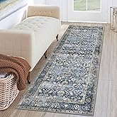 KUTA Vintage Washable Runner Rug, 2x6 Blue Grey Beige Runners for Hallways Non-Slip Kitchen Rugs Ultra Thin Soft Printed Oriental Floral Floor Carpet for Laundry Bedroom Living Room Nursery