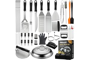 Grilljoy 46PC Griddle Accessories Set with Robust Plastic Handle, All-in-One Griddle Tools Kit for Flat Top Grills Teppanyaki Hibachi, Stainless Steel Grill Spatula Kit for Outdoor Camping Grilling