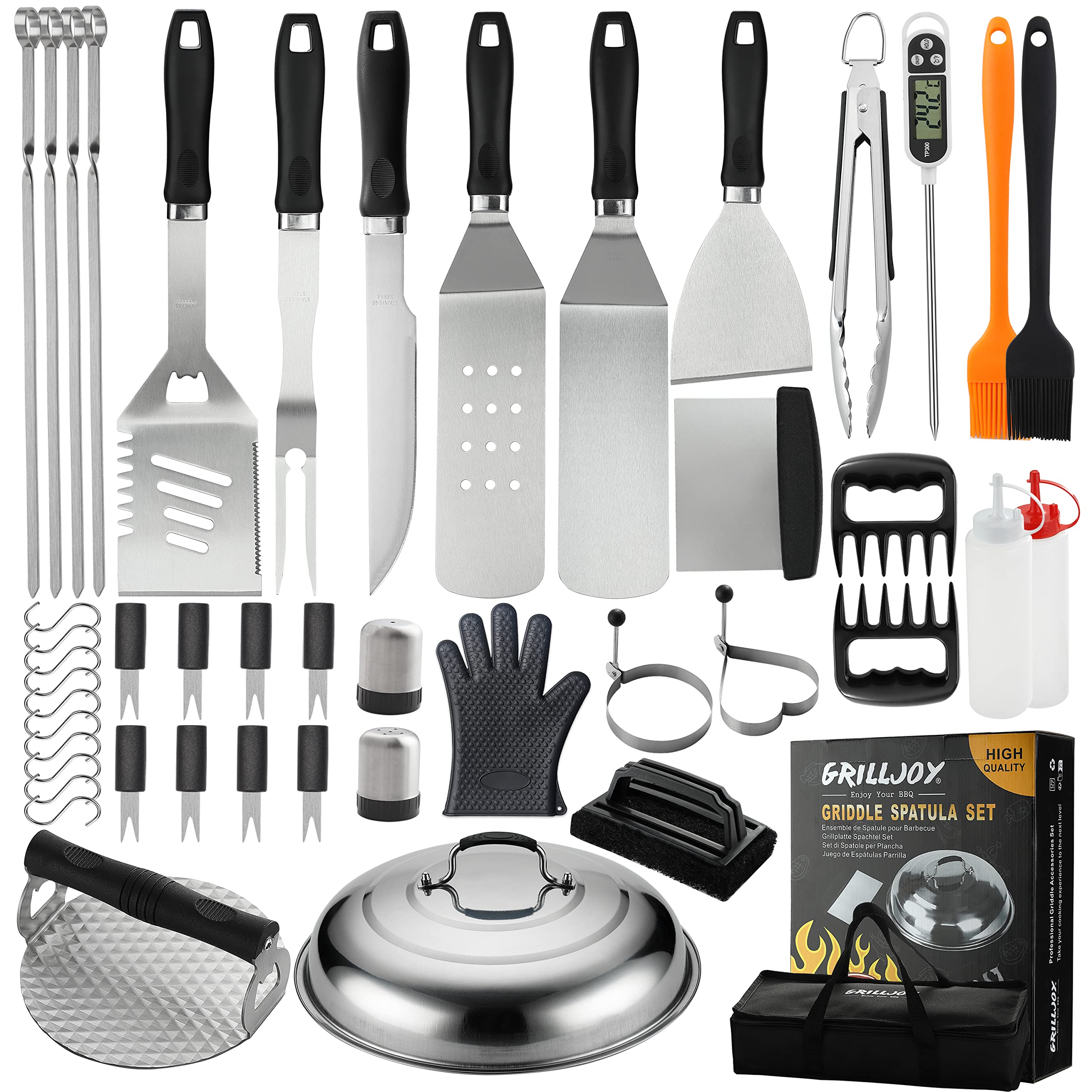 Photo 1 of Grilljoy 46PC Griddle Accessories Set with Robust Plastic Handle, All-in-One Griddle Tools Kit for Flat Top Grills Teppanyaki Hibachi, Stainless Steel Grill Spatula Kit for Outdoor Camping Grilling