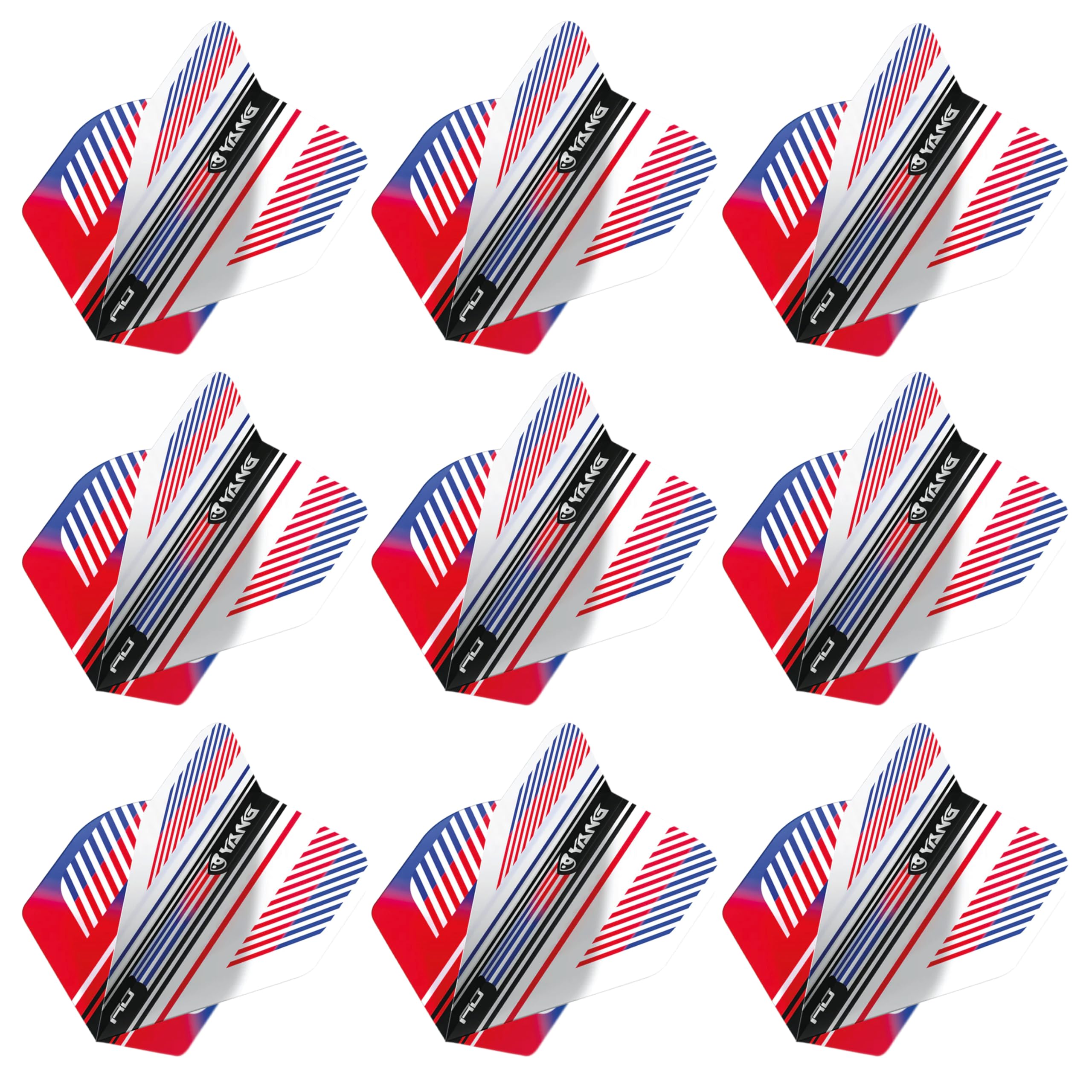 RED DRAGON Yin Yang Double Sided Red, White & Blue Standard Dart Flights 3 Sets Per Pack (9 Dart Flights in total)