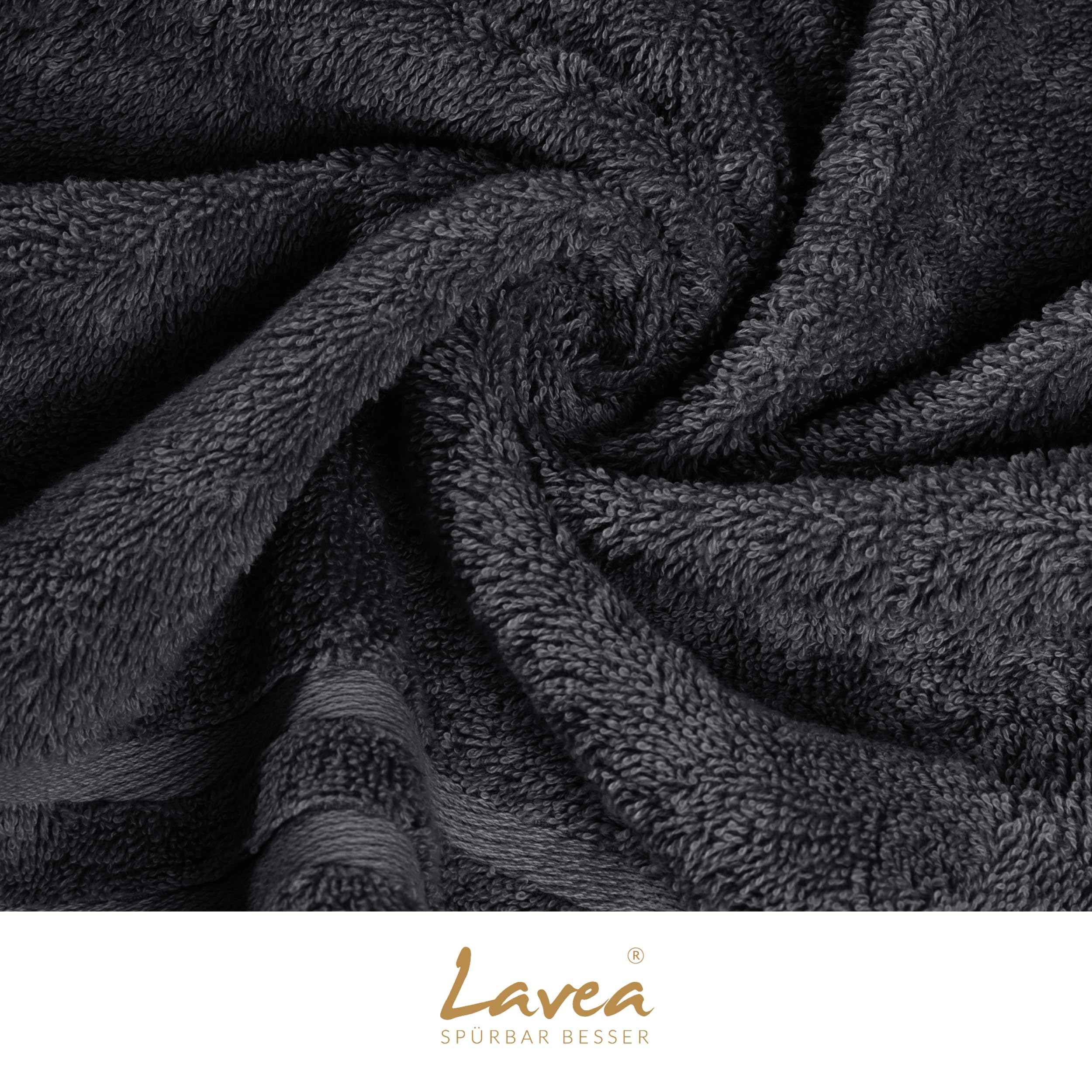 Lavea® 4er Set Handtücher 50x100 cm, Elena Frottiererie, 100% Baumwolle, Frottier Badetuch, saugstark und weich, Sporthandtuch, 60°C waschbar, trocknergeeignet, Handtuch Set, Frottee, Anthrazit 5